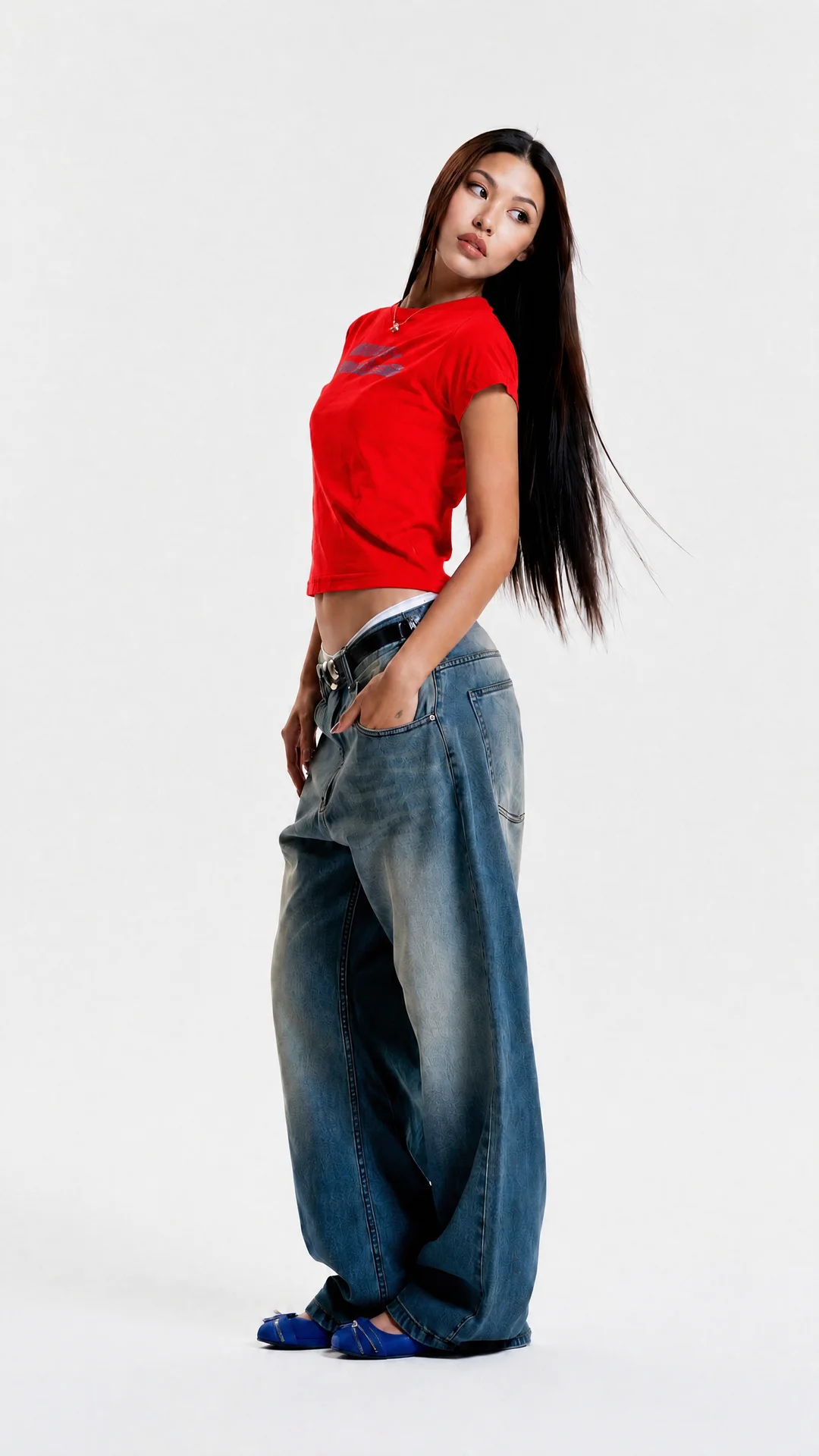 The same photo with only the tee recolored to red