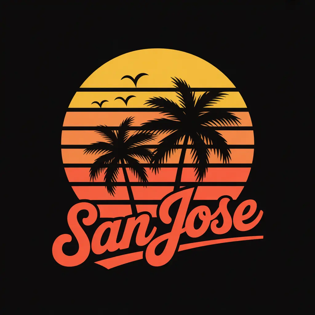 San Jose retro sunset palm trees logo, original