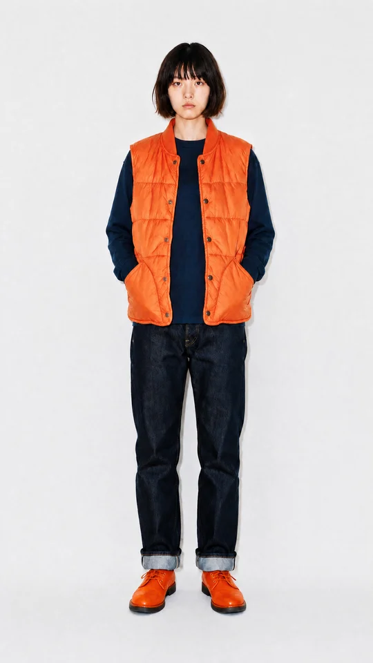 The same photo with only the leather shoes recolored to orange