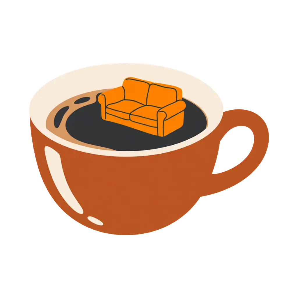 The Coffee Cup "Simple oversized coffee cup with a tiny orange couch reflected in the c...
