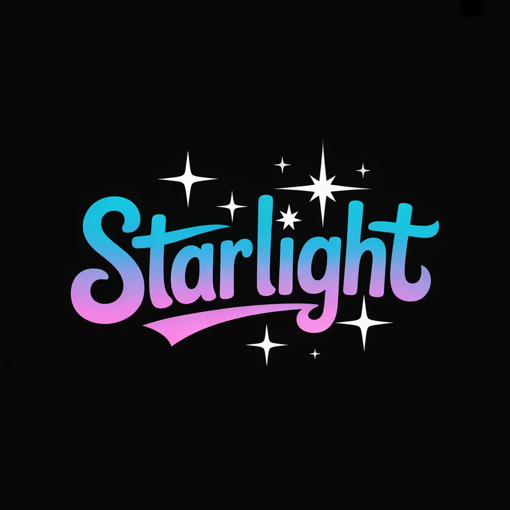 Source image: Cyan-to-pink Starlight script lettering surrounded by white stars on black