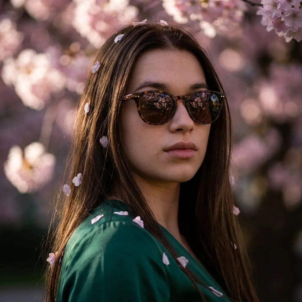 Portrait in cherry blossoms with sunglasses, original