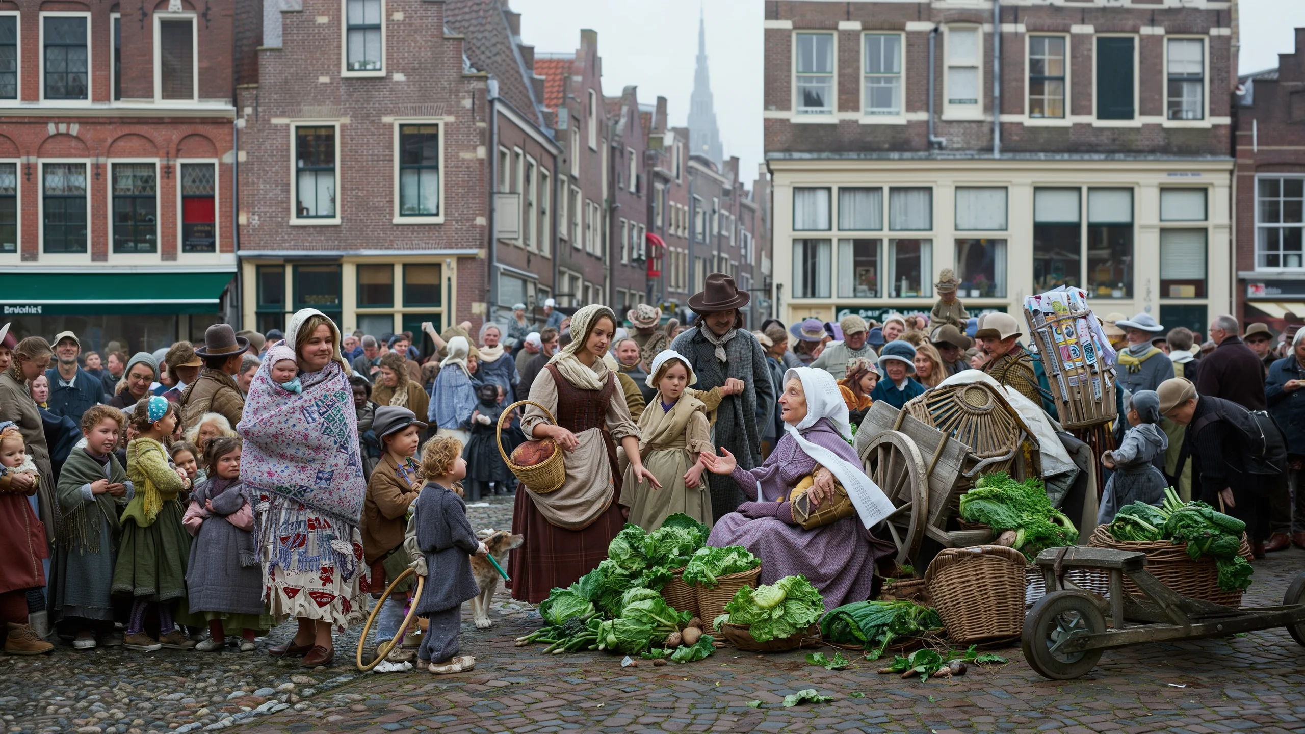 Market-square drawing to a street photograph