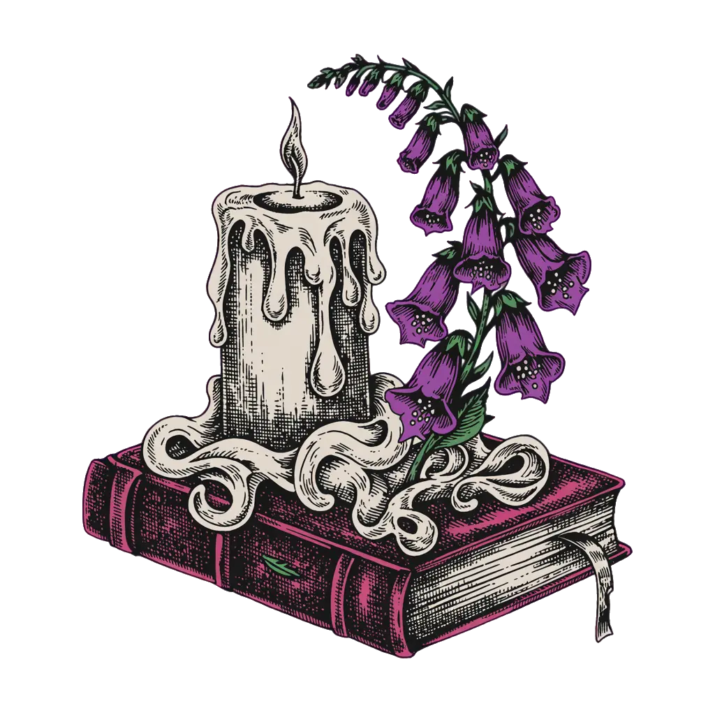 A library candle dripping over an open book