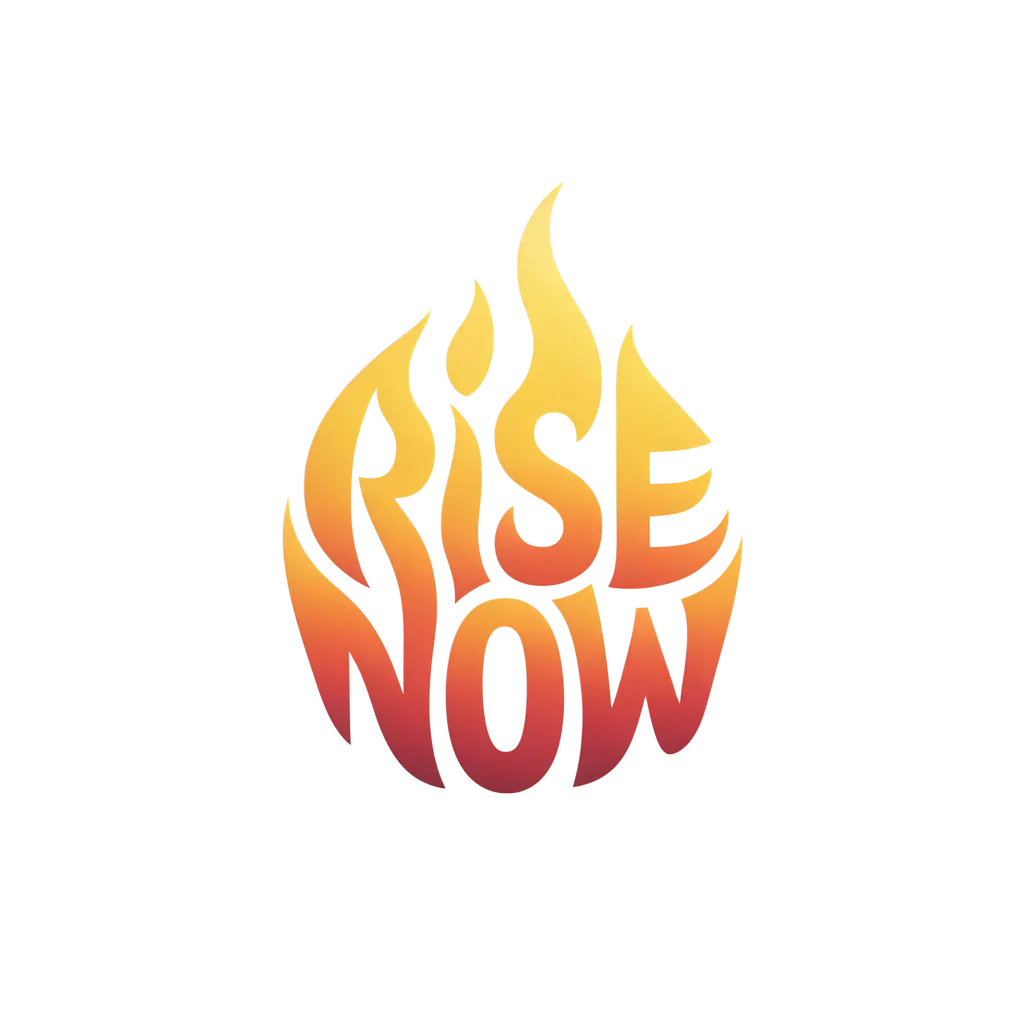 RISE NOW flame typography, background removed
