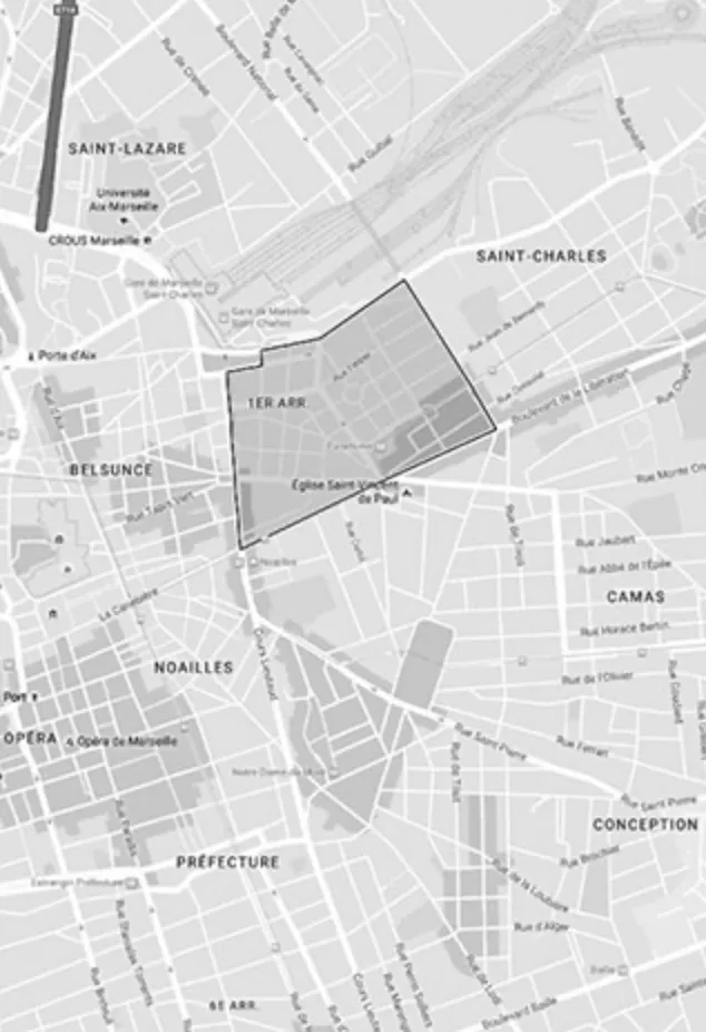 Une carte du quartier Le Chapitre de  Marseille