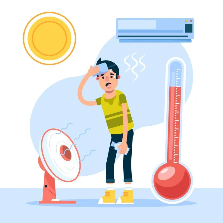 Canicule : comment faire voter l’installation de la clim en copropriété sans conflit ? Dessin avec un garçon qui a chaud
