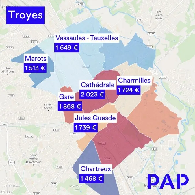 Carte quartier de Troyes