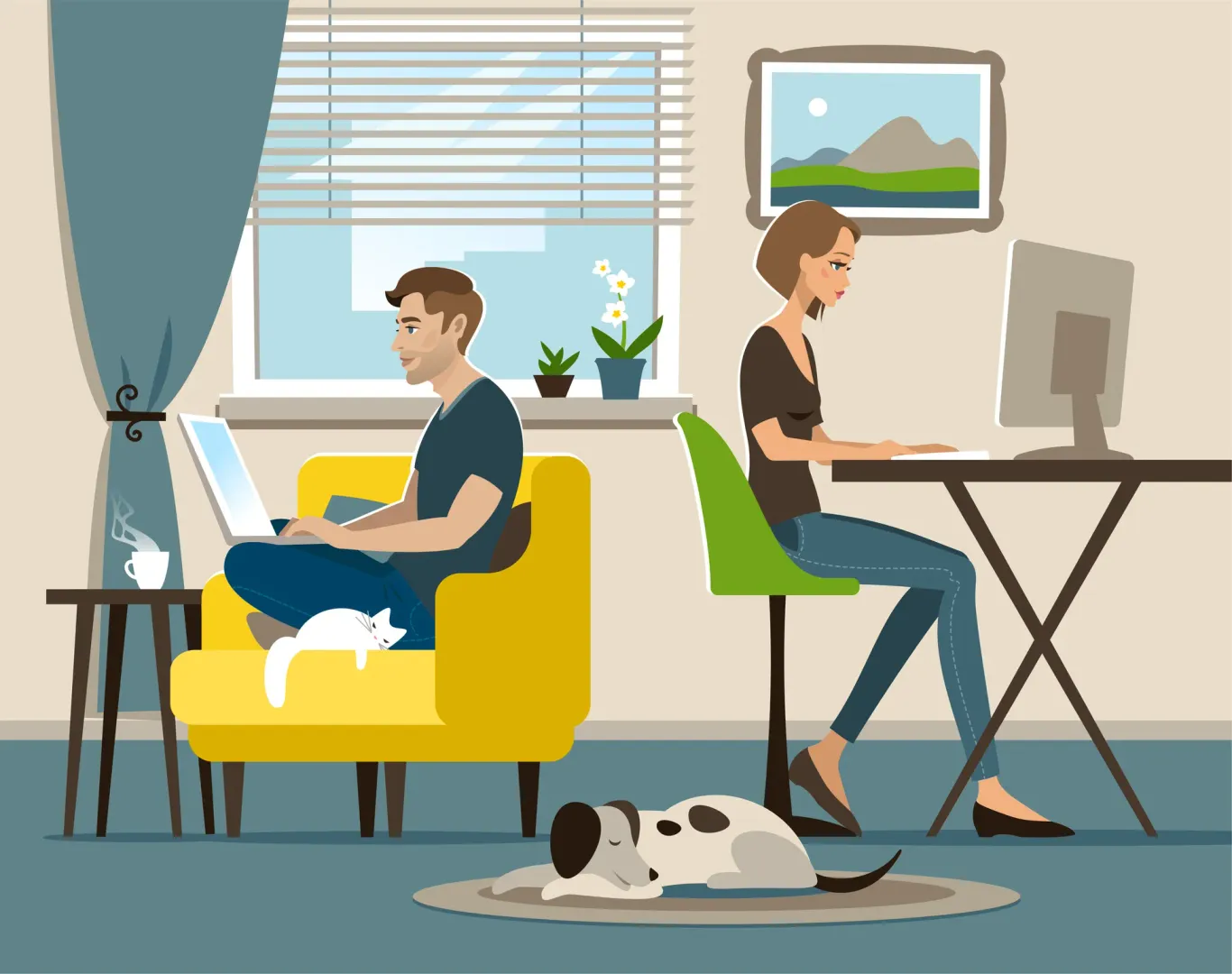 Illustration de personnes en télétravail
