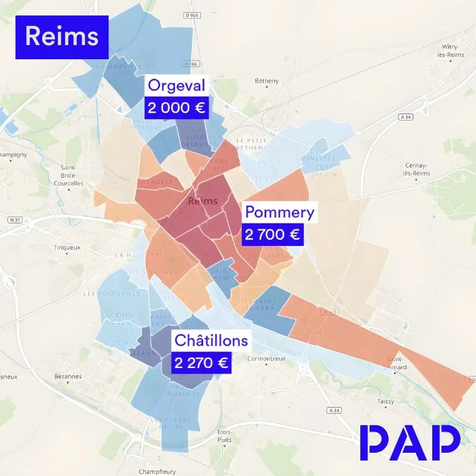 Carte quartiers de reims