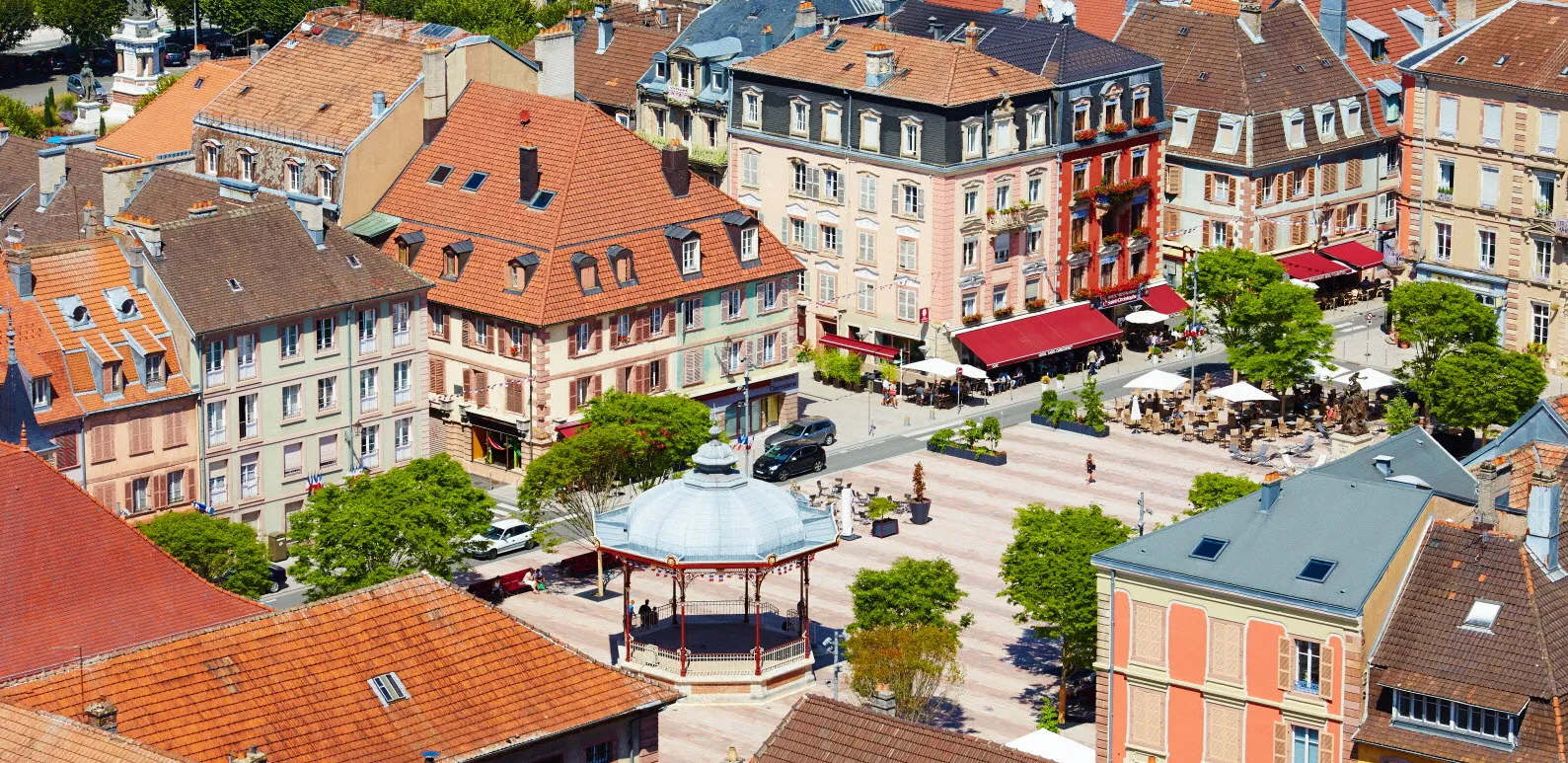 Investir dans le centre-ville de Belfort Vue aérienne centre ville de Belfort