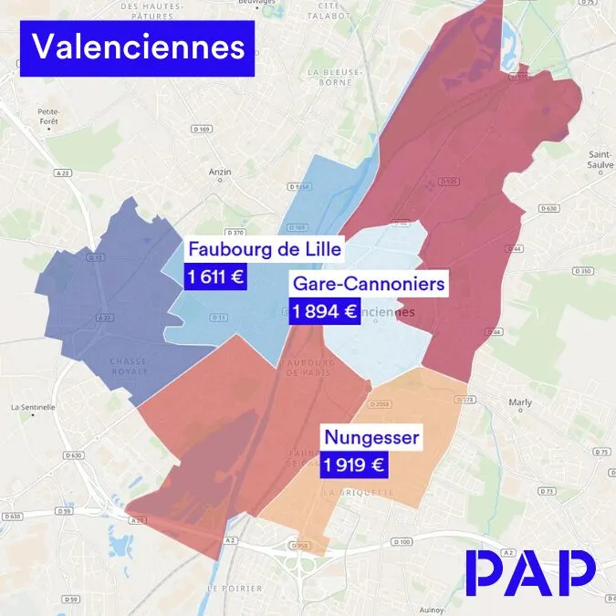 Investir à Valenciennes Carte quartier de Valenciennes