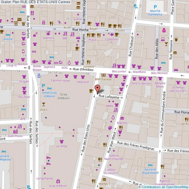 Carte rue Antibes Cannes 