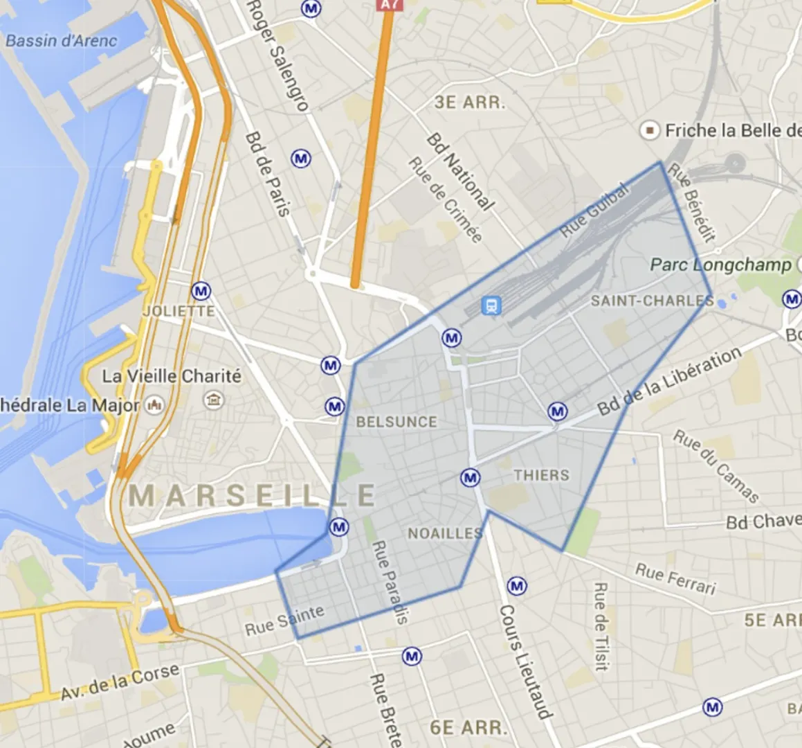 Une carte du 1er arrondissement de Marseille