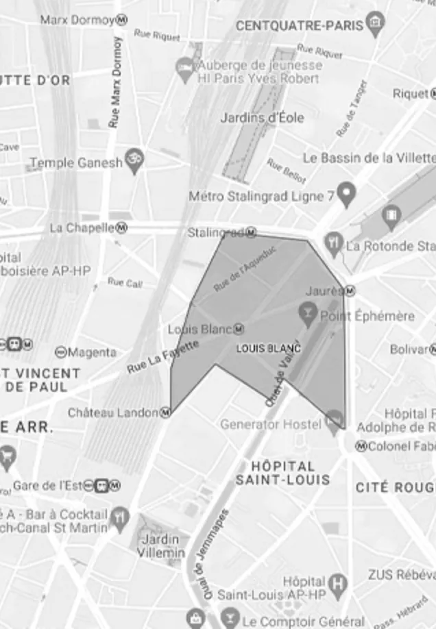 Cartographie avec Louis-Blanc / Lariboisière entouré