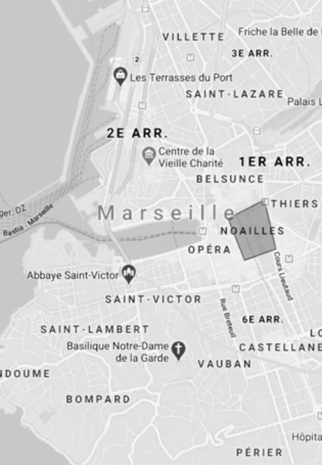 Une carte du quartier Noailles de  Marseille