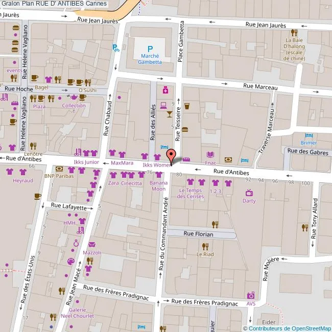 Carte rue d'Antibes Cannes 