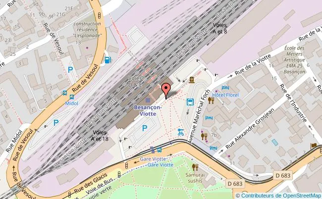 Carte gare de Besançon 