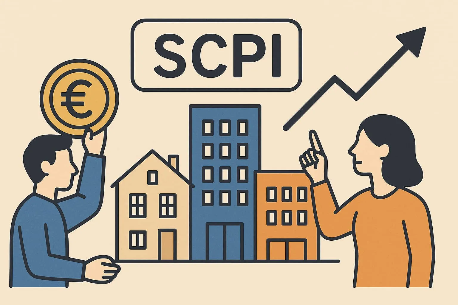 Stratégies d'Investissement Immobilier : 100 000 € à Optimiser Dessin avec deux personnes, des immeubles et SCPI