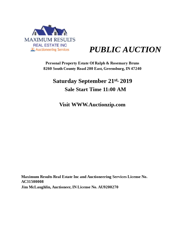 Upcoming Auctions Maximum Results Real Estate Inc Christie Gard Broker Owner Greensburg In 812 663 2255