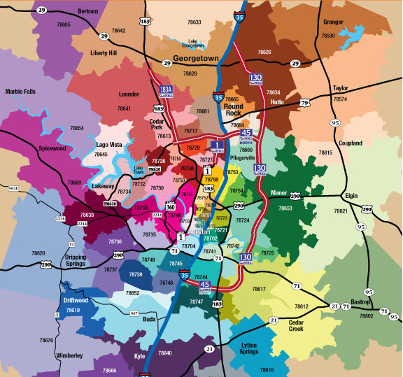 Travis County Zip Code Map – Map Vector