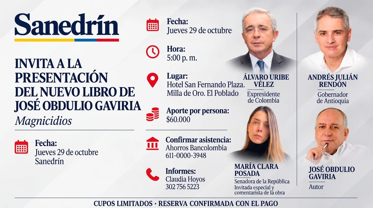 El Sanedrín presenta Magnicidios: Un encuentro académico con Álvaro Uribe y Andrés Julián Rendón