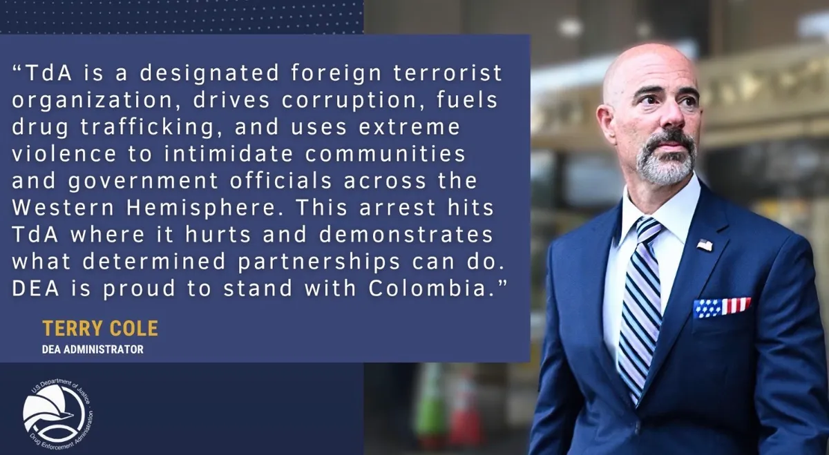Un golpe contundente: La DEA felicita a Colombia por la captura de cabecilla del Tren de Aragua