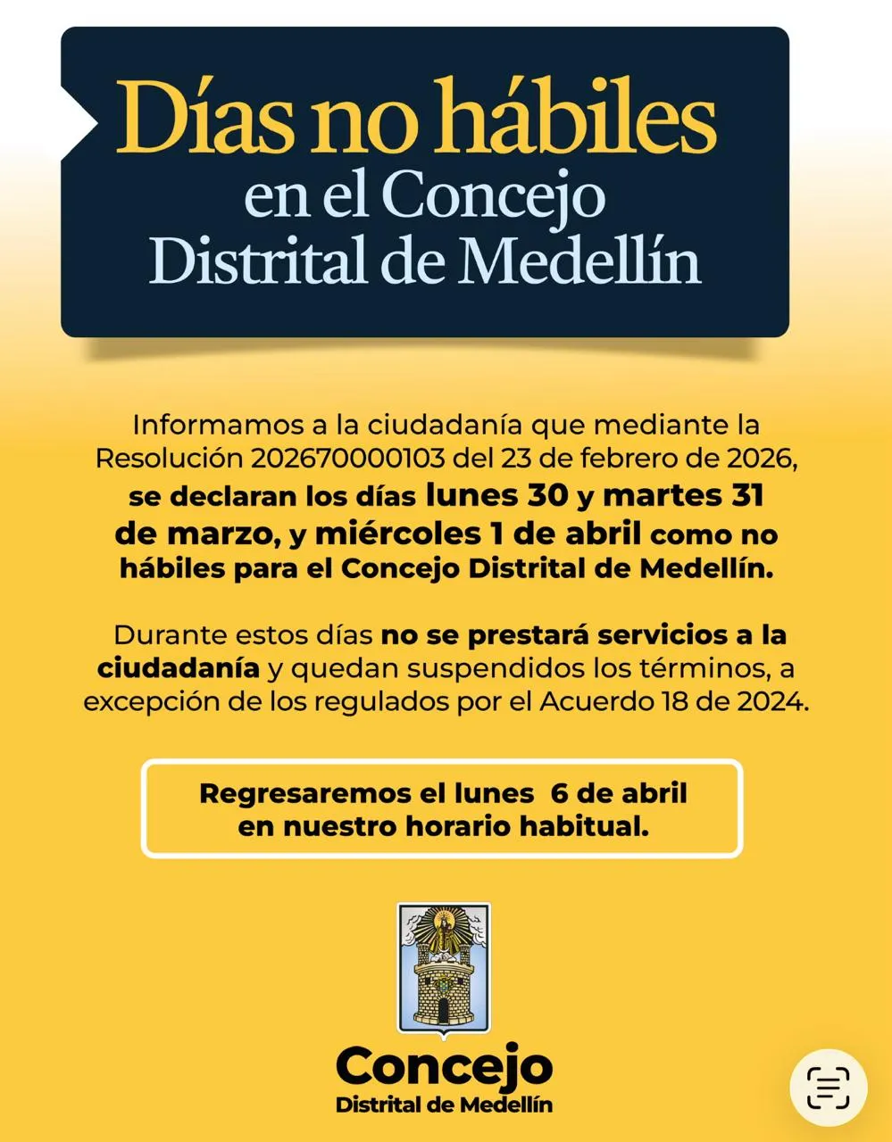 Concejo Distrital suspende actividades durante Semana Santa