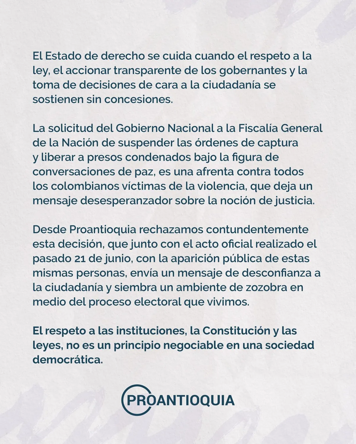 Proantioquia rechazó solicitud del Gobierno de suspender órdenes de captura en medio de diálogos de paz