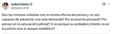 "Senadora ¿está asustada?" Cruce de declaraciones entre Isabel Zuleta y Alejandro de Bedout por demandas contra suspensión de capturas