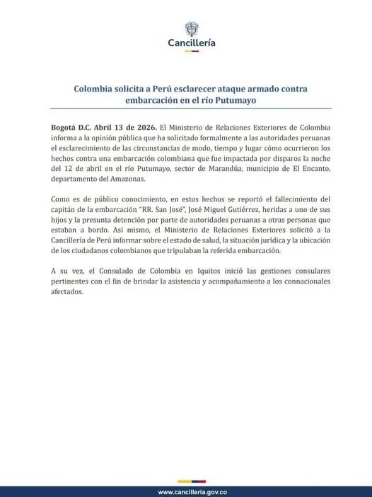 Gobierno exigió a Perú respuestas por operativo en Putumayo que dejó un colombiano muerto