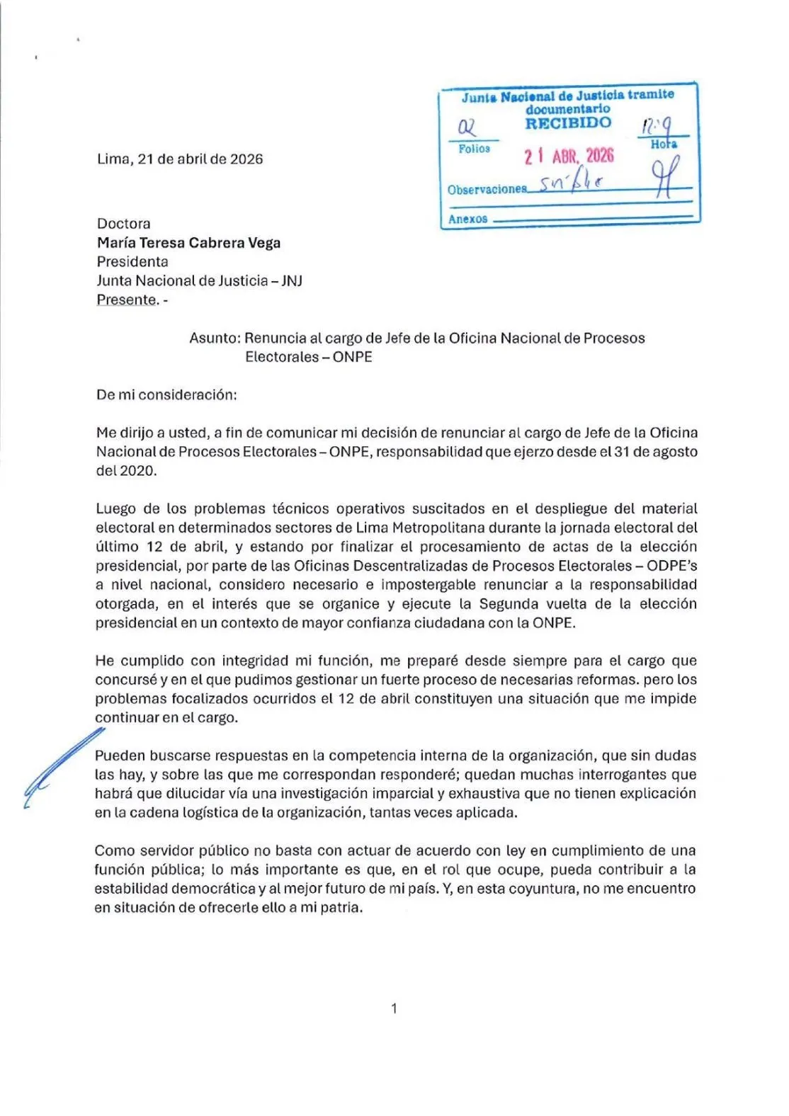 Piero Corvetto, Jefe de la ONPE renunció tras críticas por fallas en elecciones en Perú
