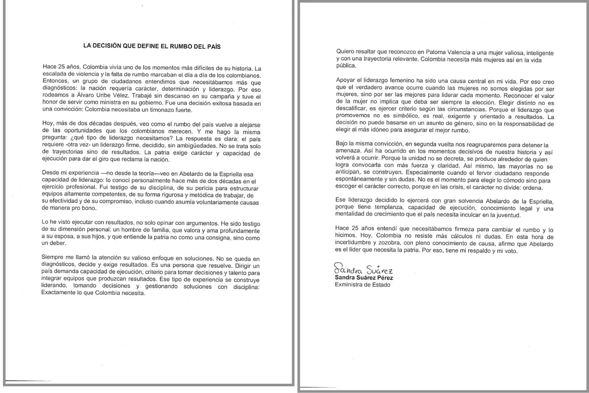 Exministra Sandra Suárez formalizó respaldo a Abelardo De La Espriella y se integró a su campaña presidencial