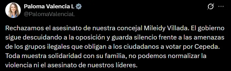 “No puede volverse paisaje asesinar a una mujer por su liderazgo”: siguen reacciones tras homicidio de Mileydy Villada