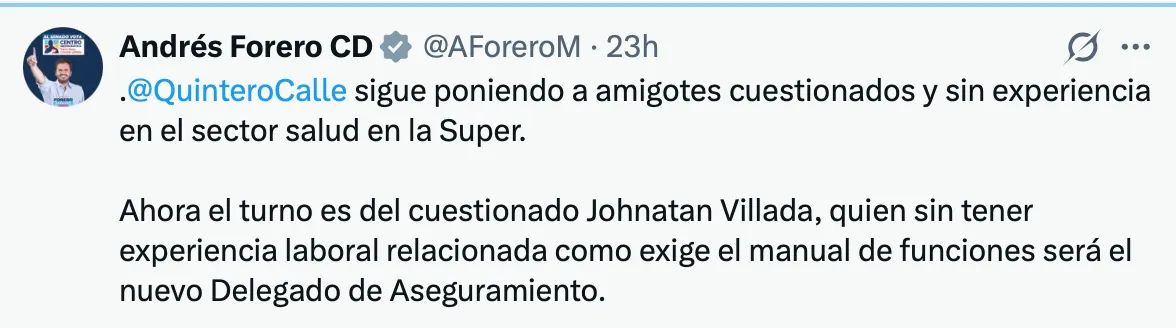 Los amigos de Quintero cayeron parados en la Superintendencia de Salud