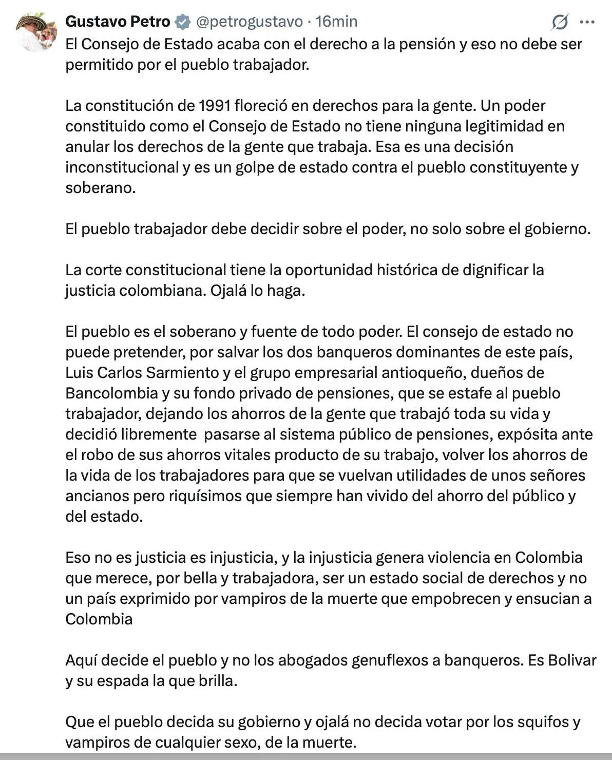 Gustavo Petro calificó decisión del Consejo de Estado sobre traslado de recursos pensionales como “un golpe de Estado”