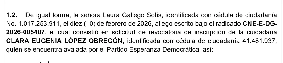 Clara López renunció a candidatura presidencial antes de decisión del CNE; la revocatoria había sido solicitada por el concejal Andrés Rodríguez “El Gury” y los excandidatos David Toledo y Laura Gallego