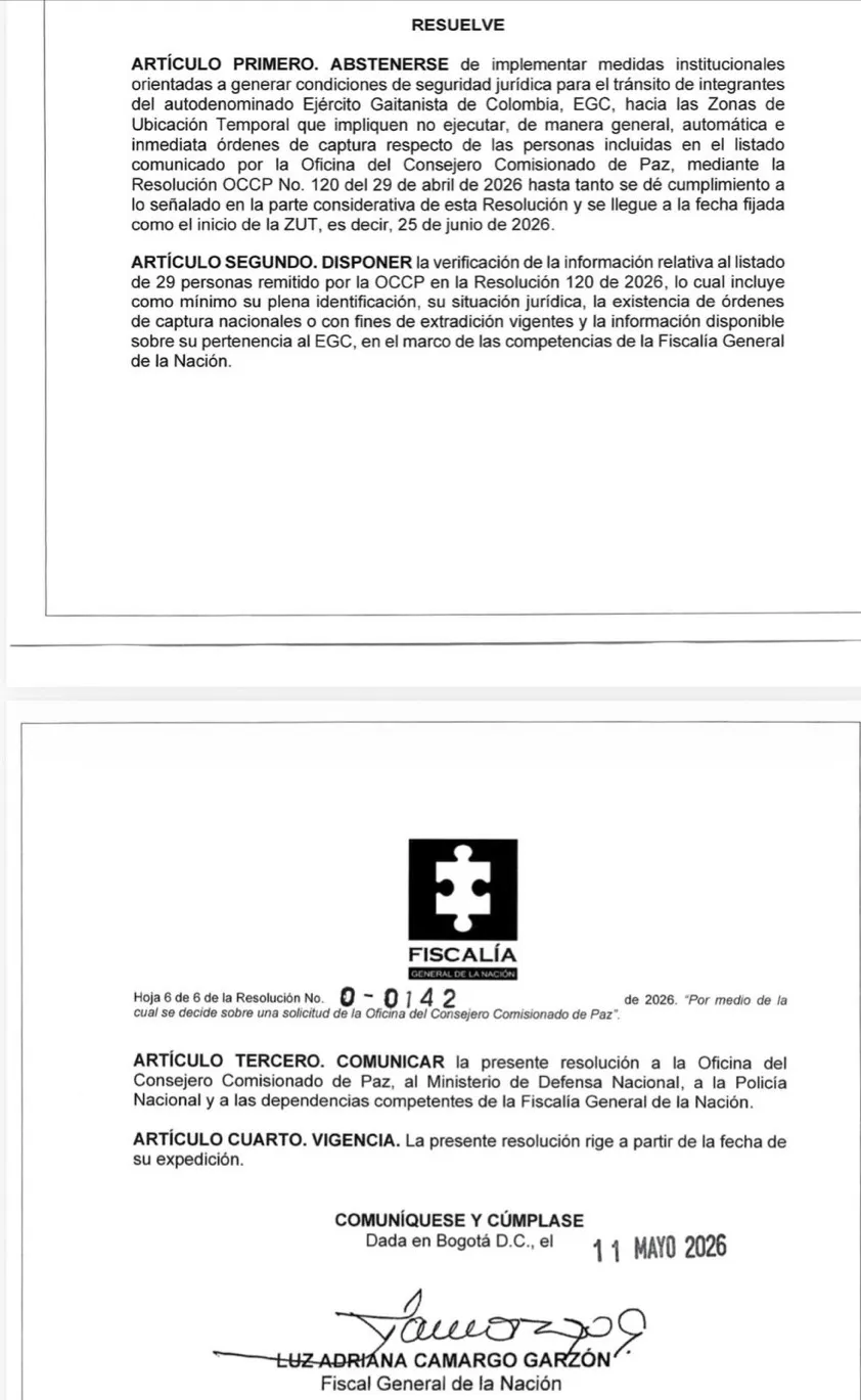 Fiscalía niega suspensión de órdenes de captura contra 29 cabecillas del Clan del Golfo