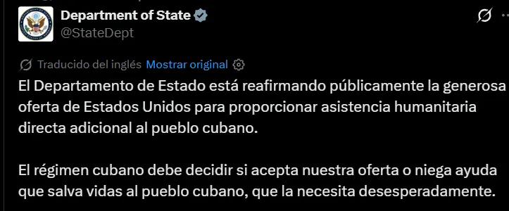 
Tras bloqueo, Estados Unidos anunció oferta de 100 millones de dólares en ayuda humanitaria a Cuba