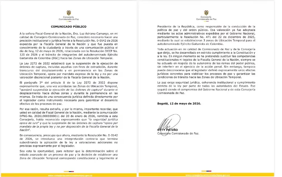 Camargo no cede: Mantiene vigentes las órdenes de captura contra integrantes del Clan del Golfo pese a solicitud del Gobierno
