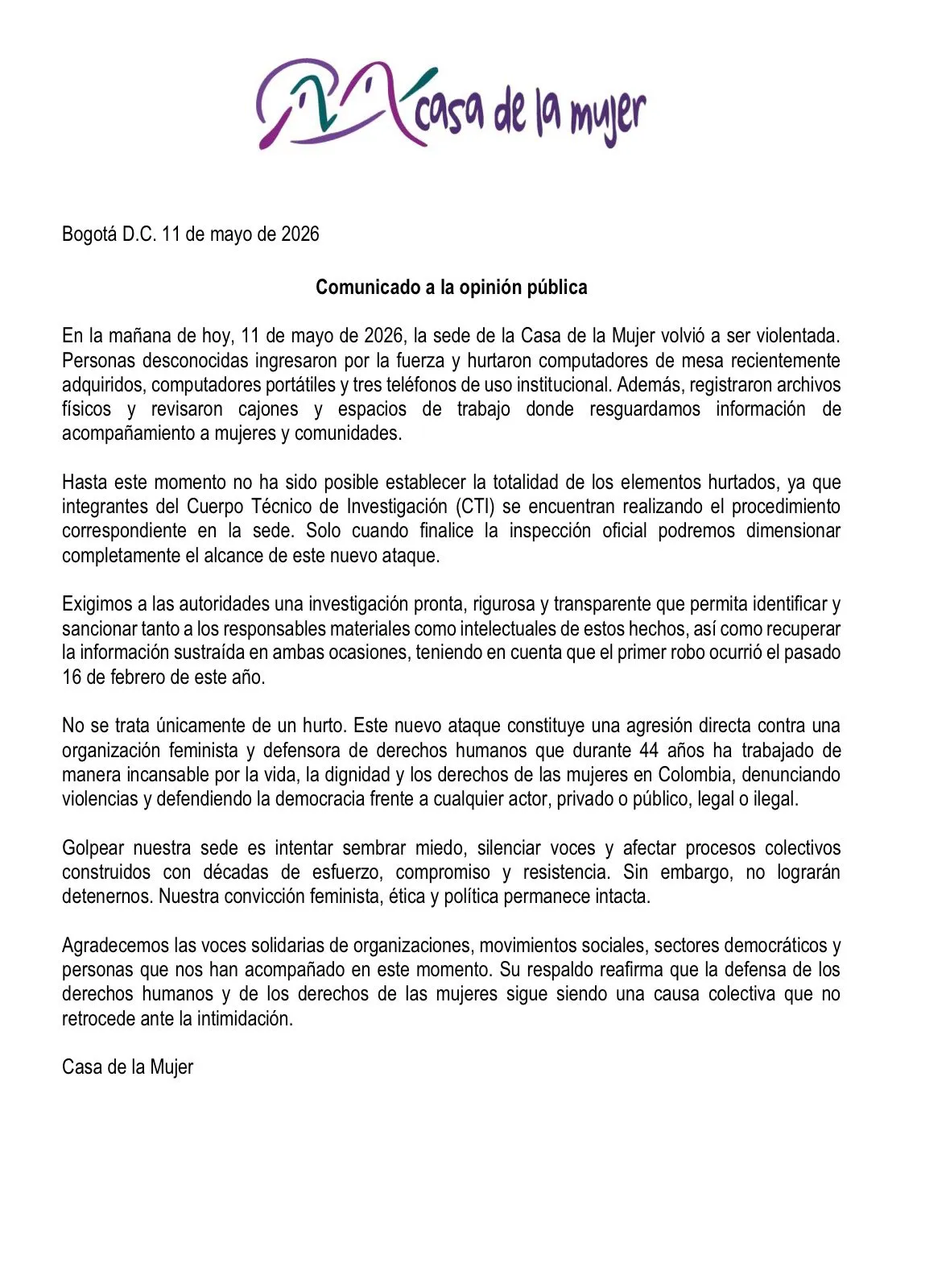 Ministerio de Justicia rechazó hostigamientos contra Casa de la Mujer y pidió proteger las garantías democráticas 
