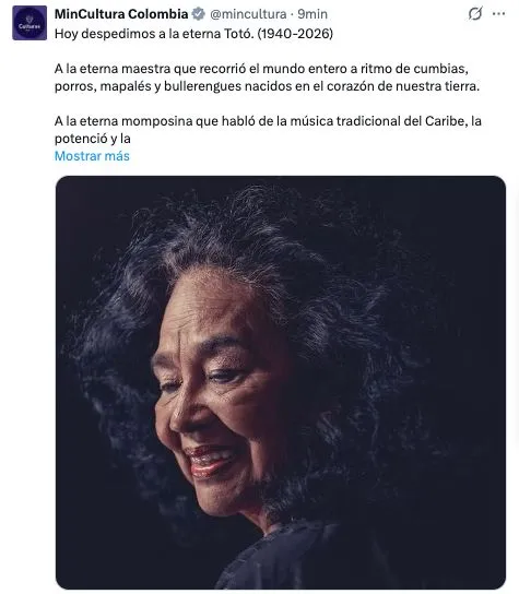 Falleció Totó la Momposina, referente de la música tradicional del Pacífico colombiano