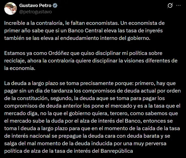 Contraloría le respondió a Petro críticas a cuestionamientos hechos a MinHacienda por manejo de deuda pública 