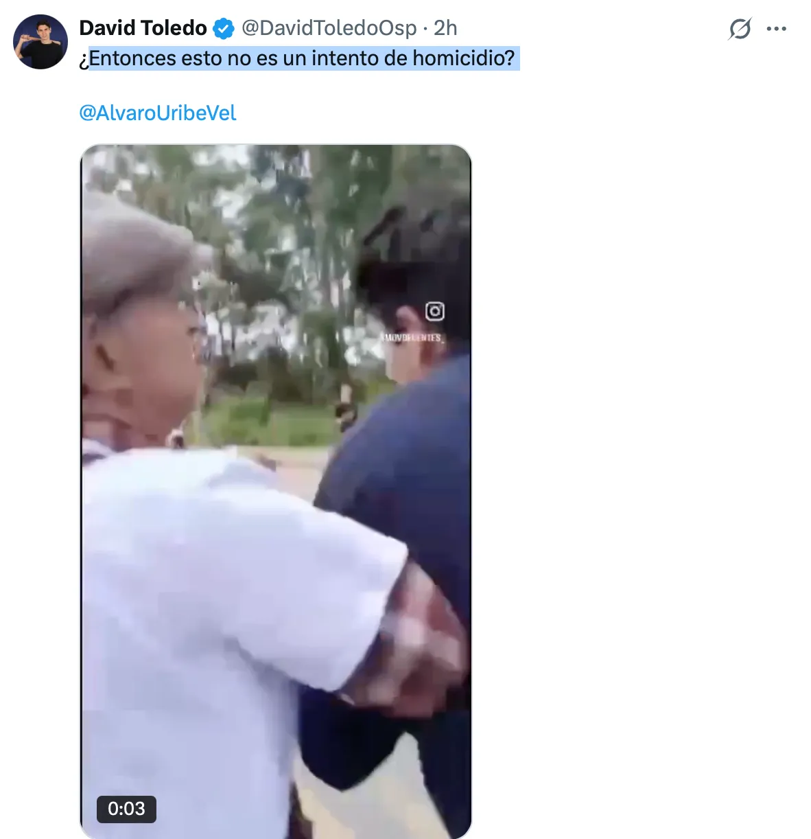 David Toledo denunció presunto intento de agresión con arma blanca durante disturbios cerca de vivienda de Álvaro Uribe