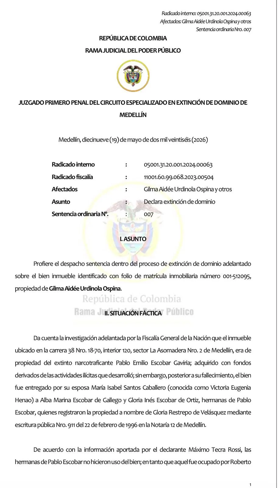 Justicia decretó extinción de dominio sobre inmueble ligado a Pablo Escobar que funcionaba como “museo” en Medellín
