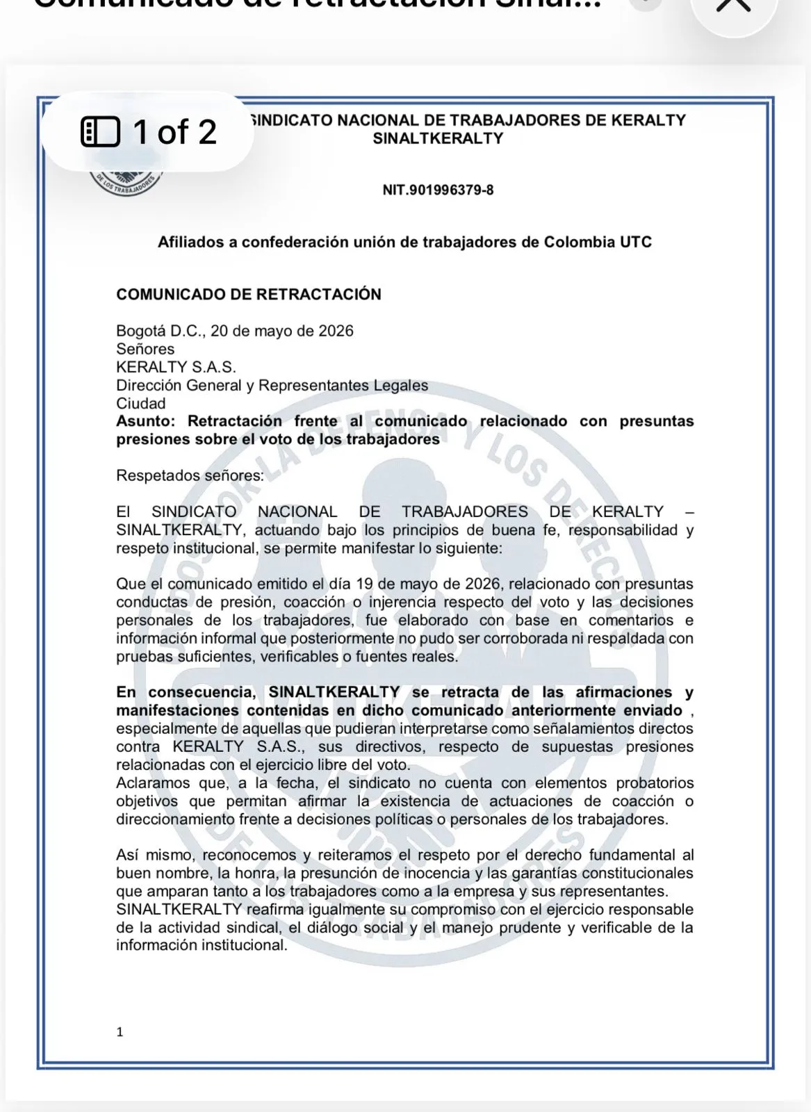 Sindicato de Keralty se retractó de denuncias sobre presuntas presiones electorales a trabajadores