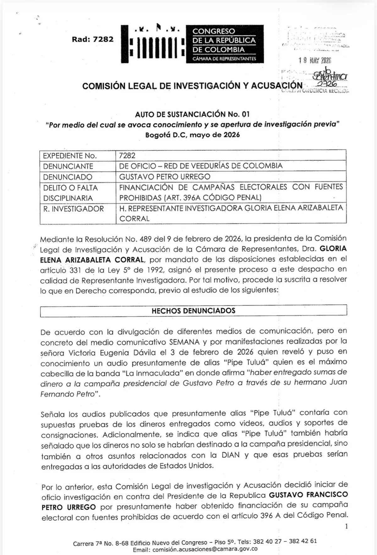 Comisión de Acusaciones abrió investigación previa contra Gustavo Petro por presunta financiación con fuentes prohibidas