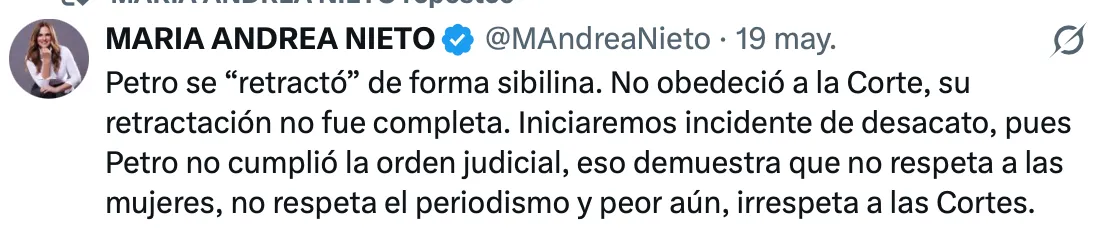 “Petro se ‘retractó’ de forma sibilina”: María Andrea Nieto