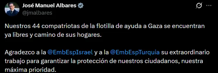 España confirmó la deportación de 44 activistas detenidos tras interceptación de la flotilla rumbo a Gaza
