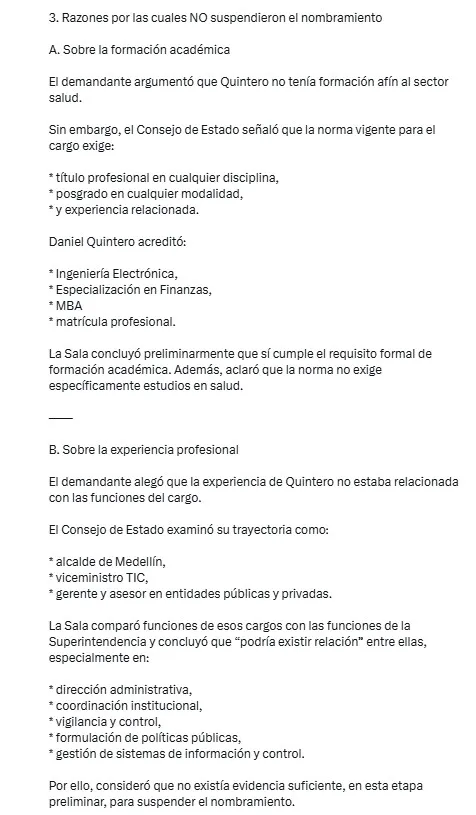 Consejo de Estado revisará demanda contra el nombramiento de Quintero en la SuperSalud